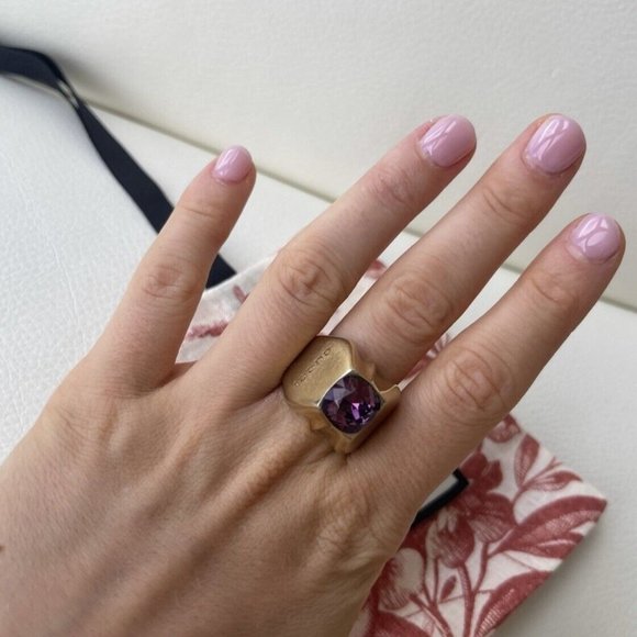 NEW Vintage Gucci Brass Pyramid Purple Stone Amethyst Ring Size M - Picture 5 of 6